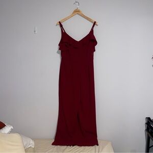 Trixxi Burgundy Ruffle Maxi Jumpsuit